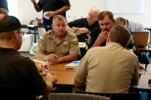 OES Law Division Chief Paul Tassone attending a law enforcement briefing at the Tuolumne Memorial Hall in Tuolumne, CA.