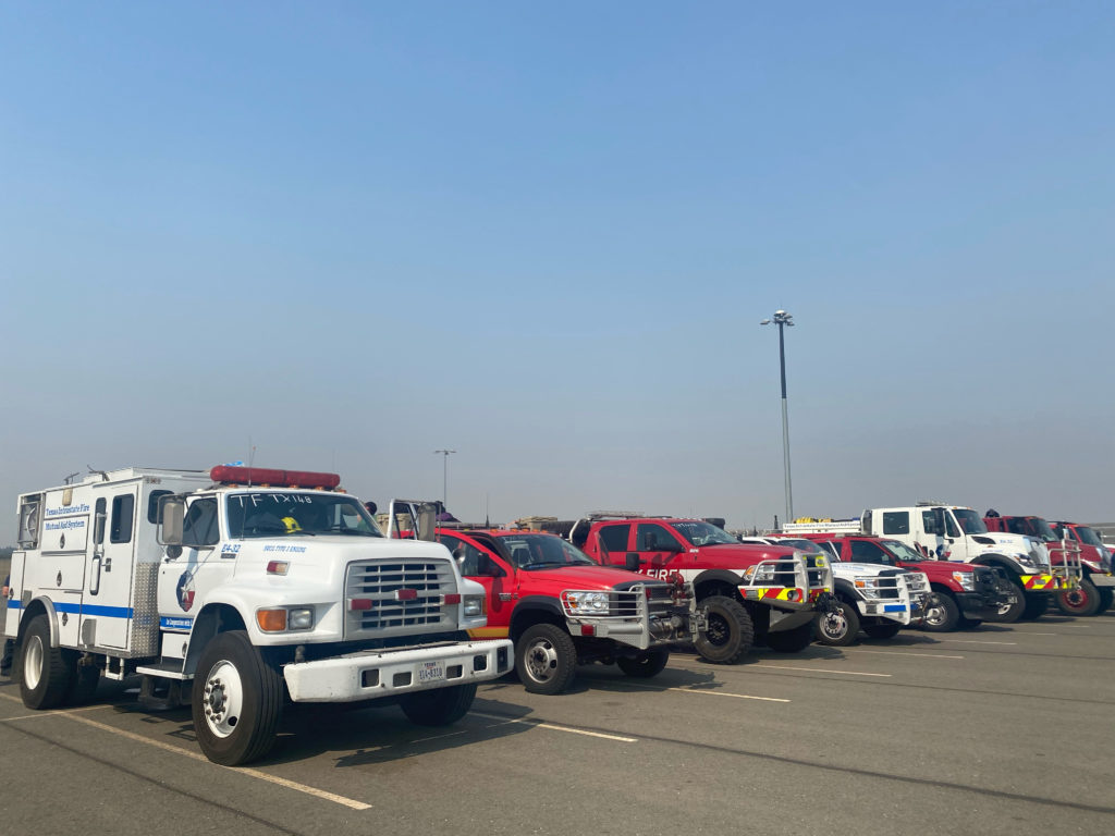 Just a few of the fire engines waiting at Sacramento Int'l Airport for their crews from Texas